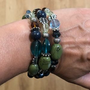 Beautiful Blue and Green Beaded Wrap Bracelet